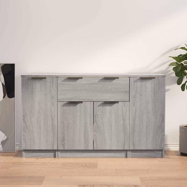 Set di 3 credenze vidaXL in legno multistrato e MDF, colore grigio, design minimalista da parete per la tua sala da pranzo