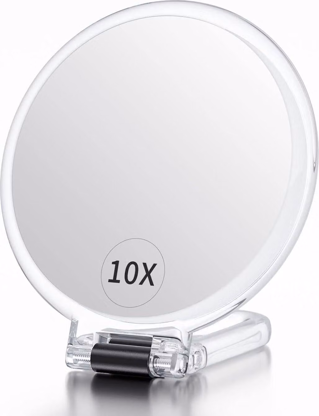Specchio a mano con impugnatura e ingrandimento 10x, Specchio per il trucco pieghevole, Specchio da viaggio portatile