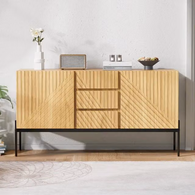 Sideboard TV 2 ante 3 cassetti, design lineare, gambe in metallo, H75xL140xP40 cm