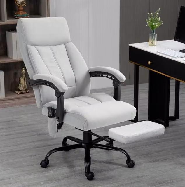 Sedia ufficio massaggiante reclinabile grigio chiaro 65x74x119 cm con poggiapiedi
