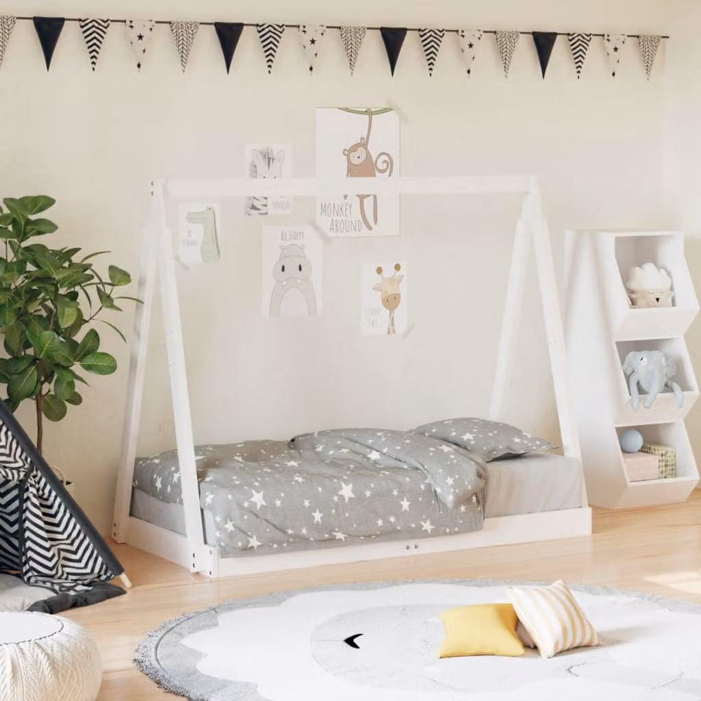 vidaXL Giroletto per Bambini in Legno Massello di Pino Bianco L: 140 cm, P: 70 cm