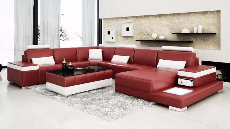 Ledersofa Couch Wohnlandschaft Ecksofa Garnitur Design Modern Sofa Licht USB