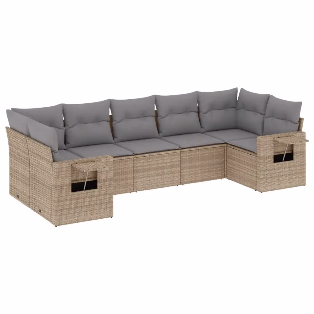 vidaXL Set Divani da Giardino 7 pz con Cuscini Beige e Grigio in Polyrattan e Acciaio – 2