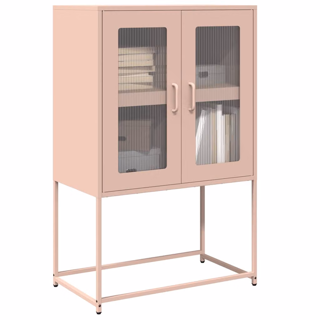 Credenza moderna vidaXL in metallo rosa con ante in vetro e ripiani interni, L/P/H: 68 x 39 x 107 cm