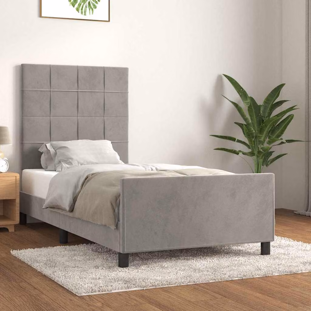 Giroletto senza materasso vidaXL in velluto grigio con struttura in legno di larice L/P/H: 200 x 80 x 128 cm – 1