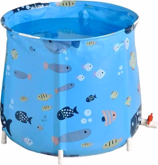 Vasca da bagno pieghevole per bambini con base antiscivolo, modello morbido in blu