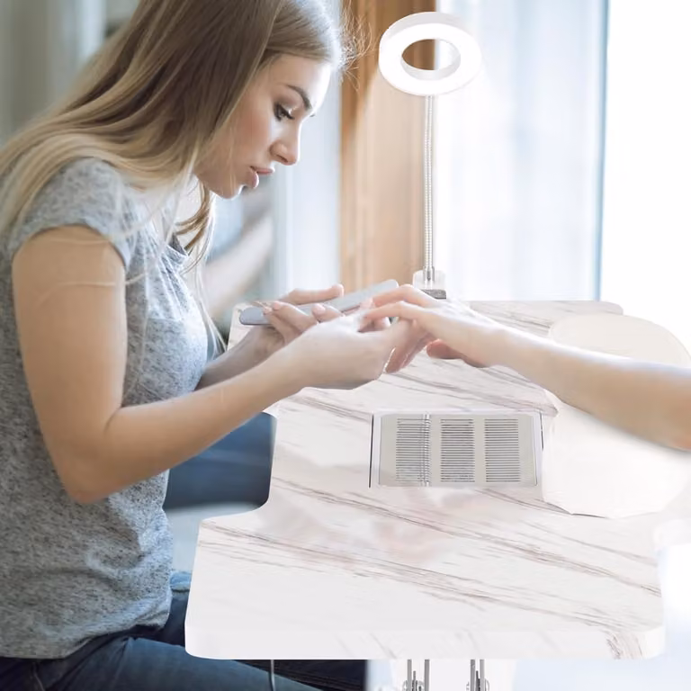 Tavolo manicure pieghevole Costway con aspiratore elettrico, luce LED e borsa da trasporto, scrivania portatile per unghie in bianco