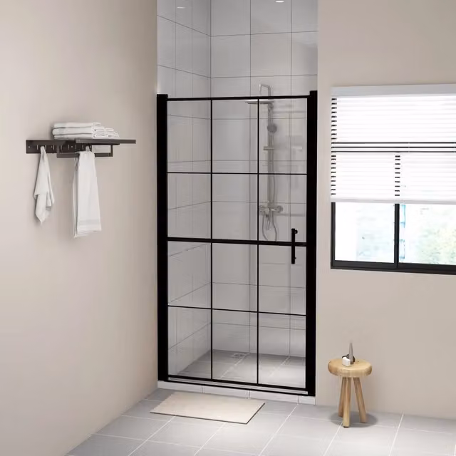Porta per Doccia in Vetro Temperato 100x178 cm Nera 148889