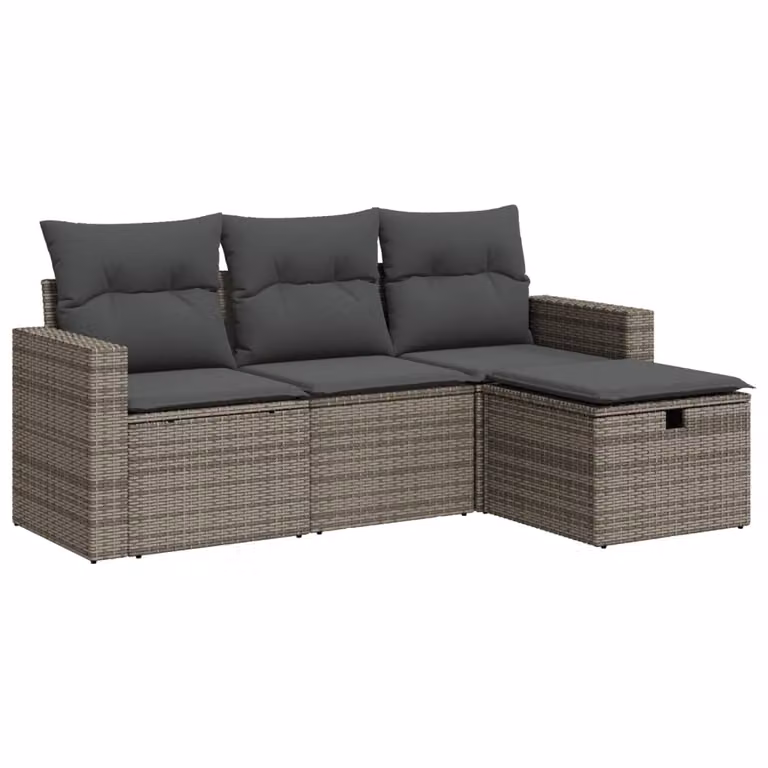 Set Divani da Giardino 4 pz con Cuscini in Polyrattan Grigio