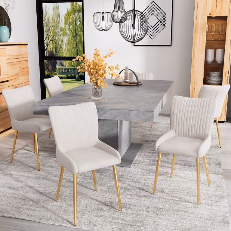 okwish, set di 2 sedie da pranzo imbottite, con gambe in metallo dorato, sedia da cucina con schienale, adatta per soggiorno e camera da letto, in velluto color beige