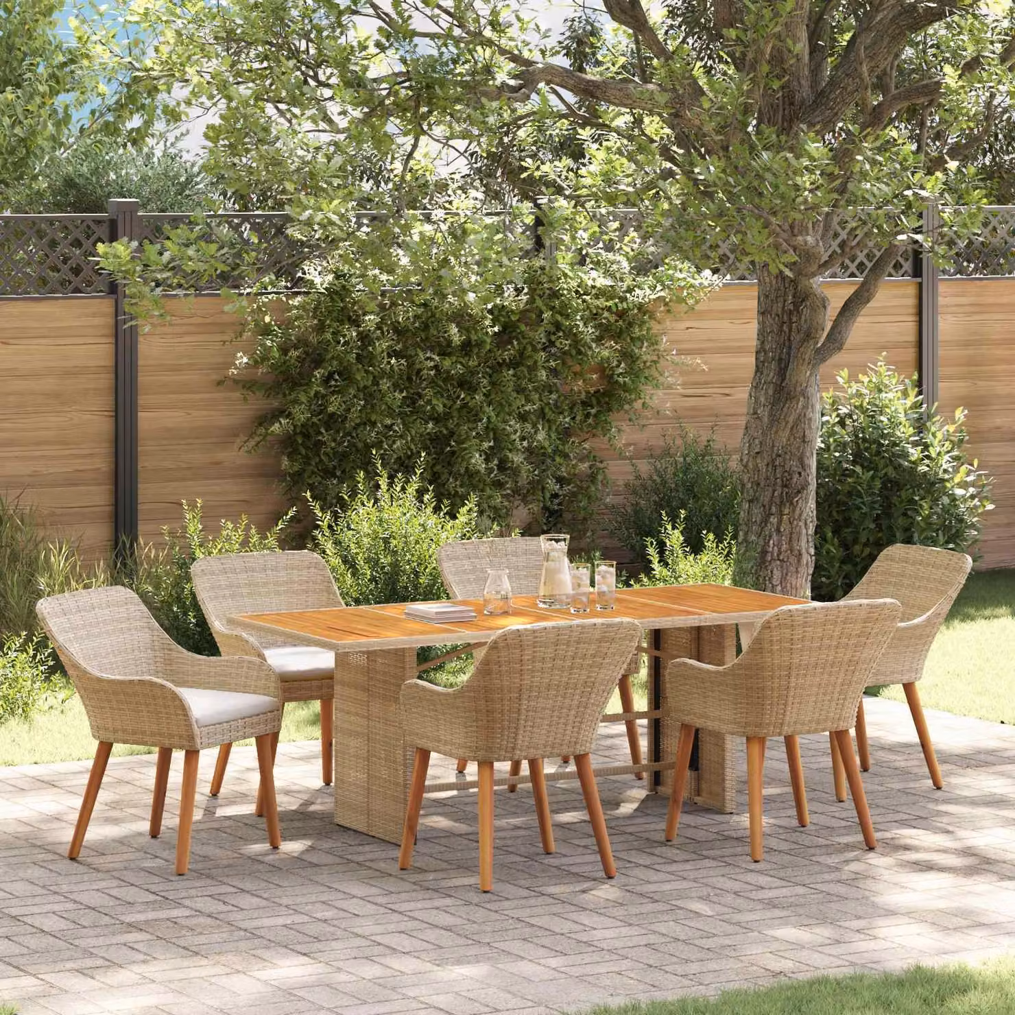 Maison Exclusive - Set da giardino per esterni, 7 pezzi, rattan sintetico beige