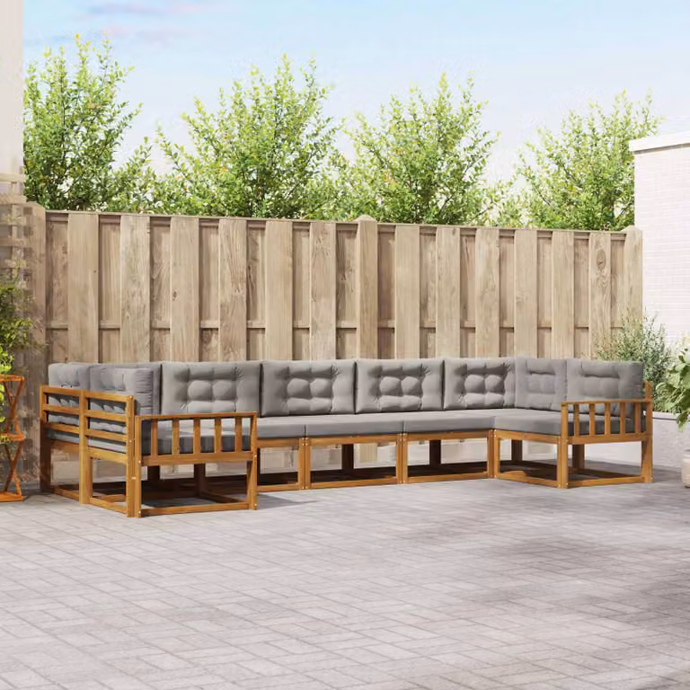 Set di divani da esterno vidaXL a forma di U in legno di acacia con cuscini, Grigio