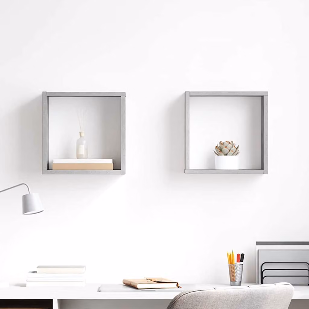 Set di 2 mensole a cubo vidaXL da parete in stile moderno, colore grigio, L 30 cm x P 15 cm x H 30 cm