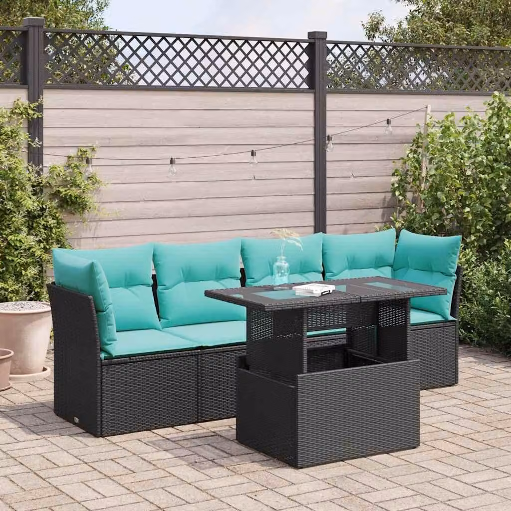 Maison Exclusive - Set Divani da Giardino 5 pz con Cuscini Nero Polyrattan Acacia