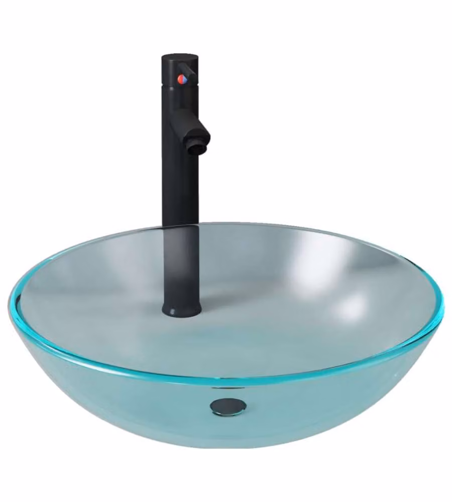 vidaXL Lavandino con Rubinetto e Piletta in Vetro Temperato Satinato, Nero e Trasparente – 2