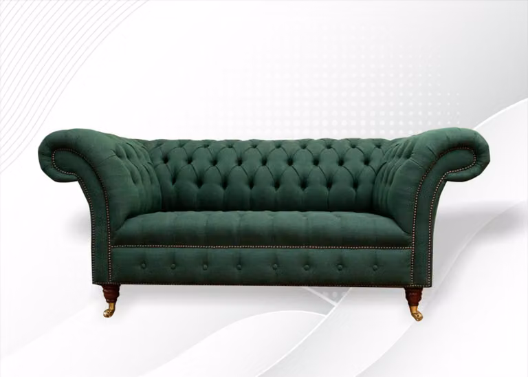 Chesterfield 2 Sitzer Stoff Grün Textil Sofa Modern Kreative Wohnzimmer Design