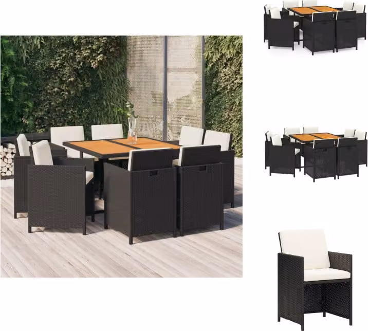 vidaXL set da pranzo da giardino 9 pezzi con cuscini in poly rattan nero - Set di mobili da giardino