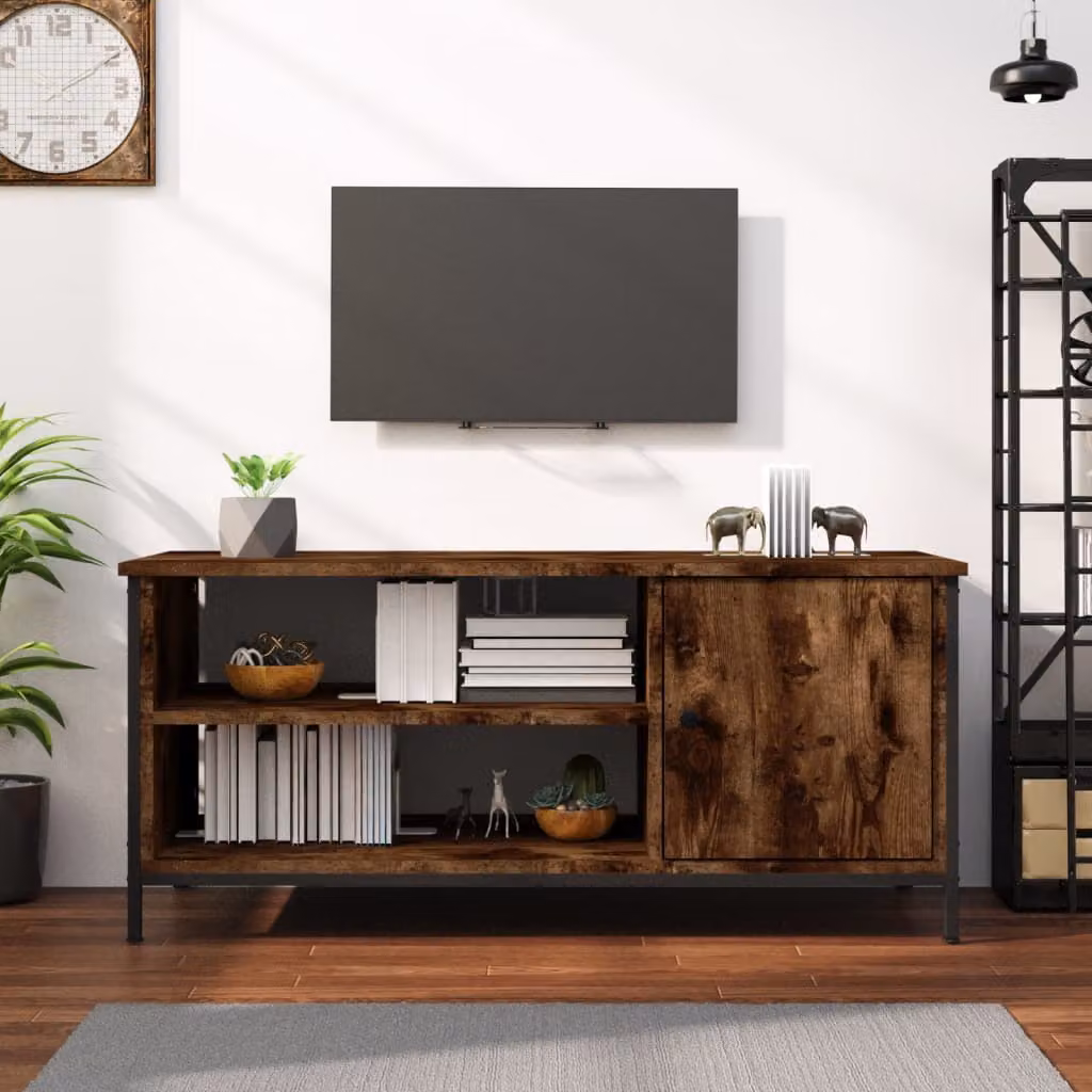 Mobile TV vidaXL in legno e metallo color rovere fumo, L 100 cm x P 40 cm x H 45 cm