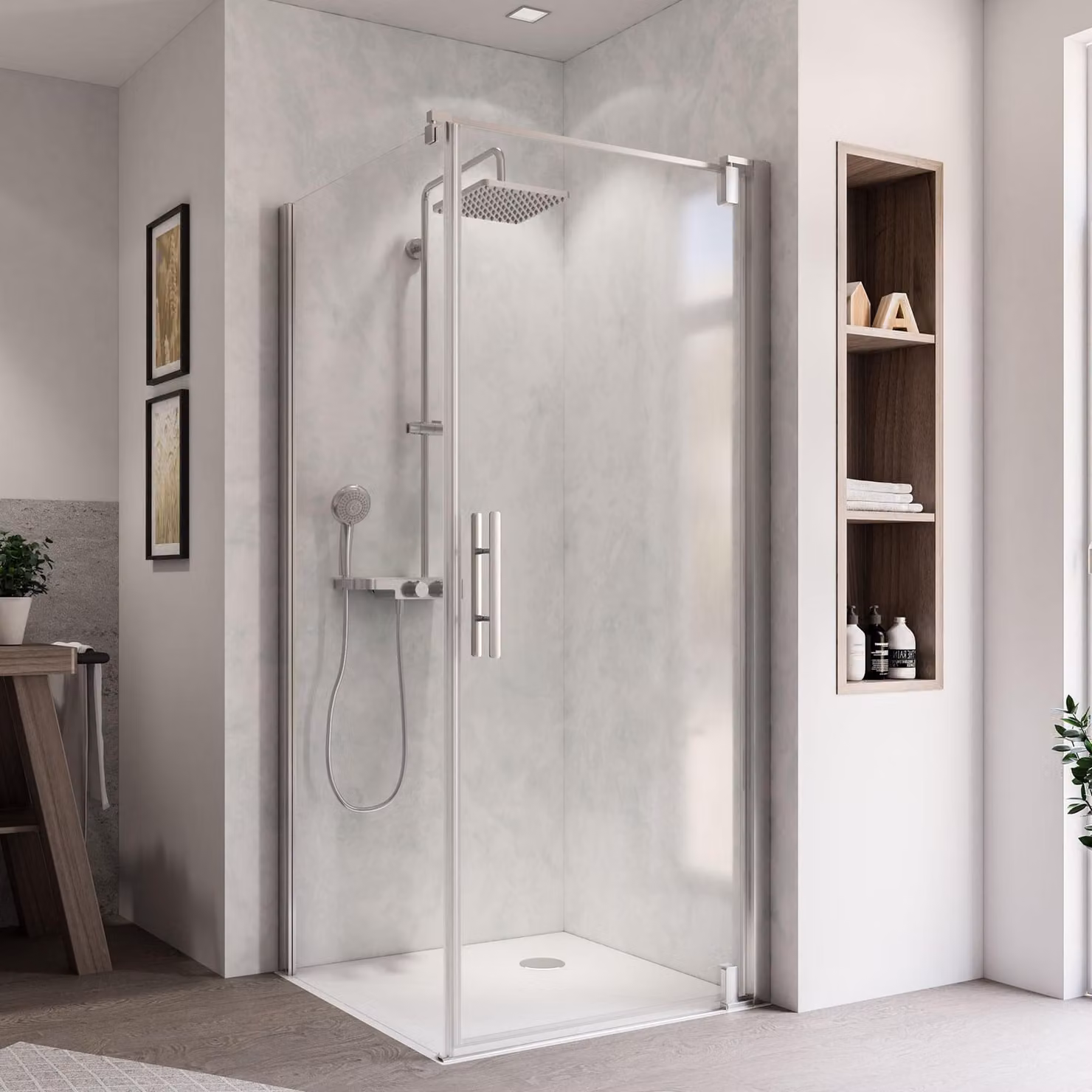 Breuer Europa Design porta a battente (battente destro) per pannello laterale alluminio effetto cromo vetro trasparente 900 mm