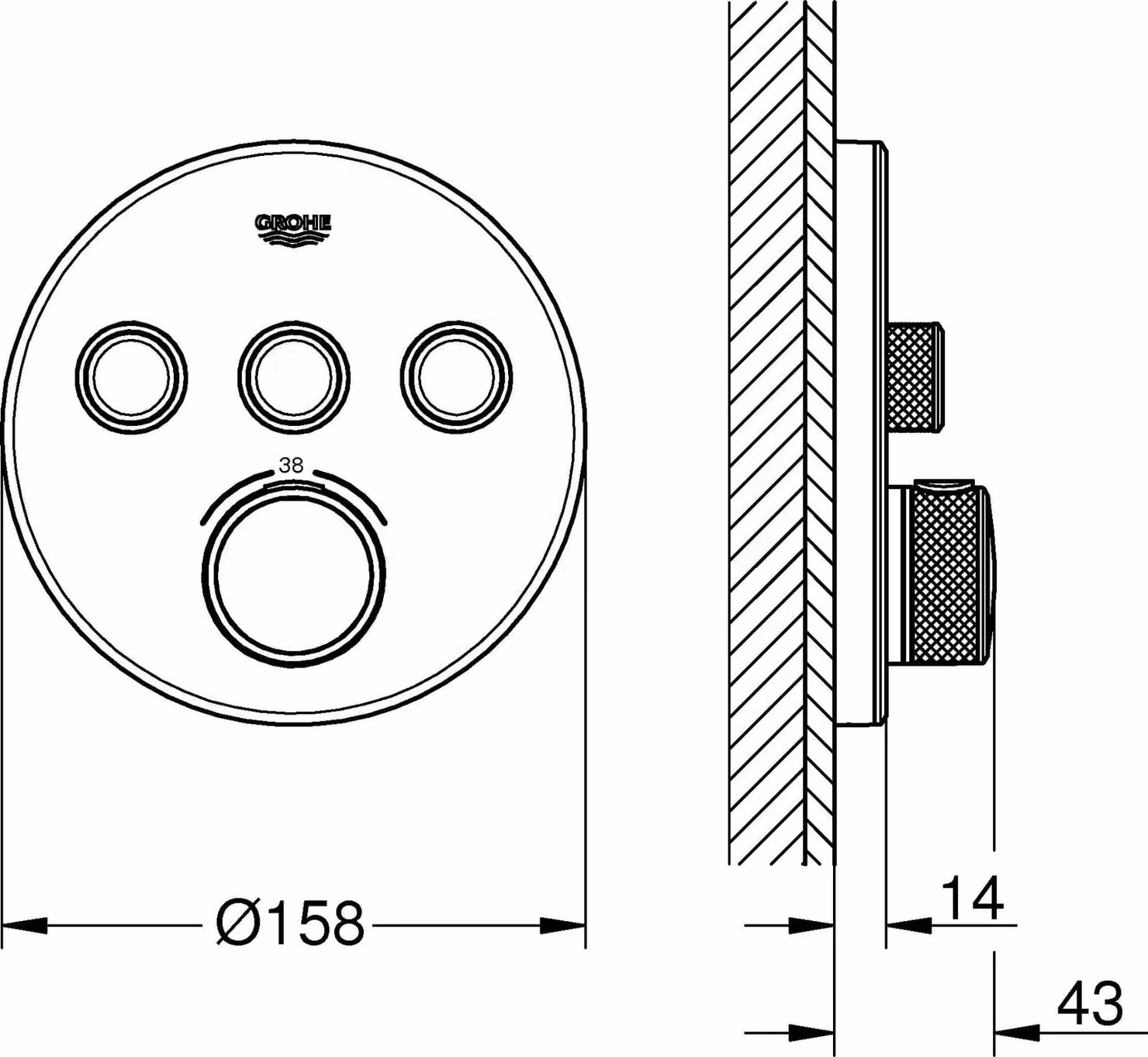 Grohe Grohtherm SmartControl Thermostat avec trois vannes d'arrêt, rosace murale ronde, blanc lune, 29904LS0, 29904LS0