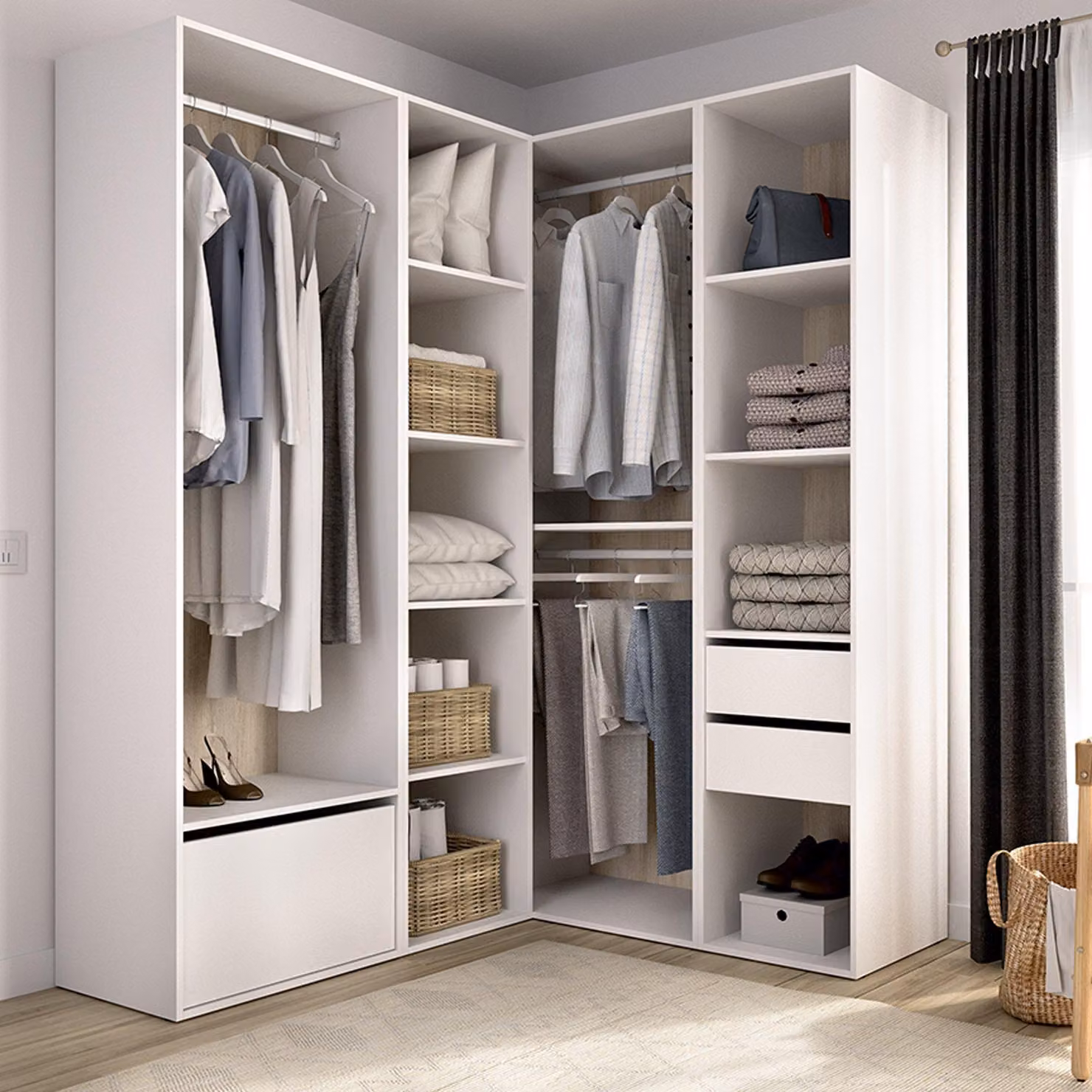 Rawlinson - Guardaroba Grande, 145x205h cm Bianco, Modulabile