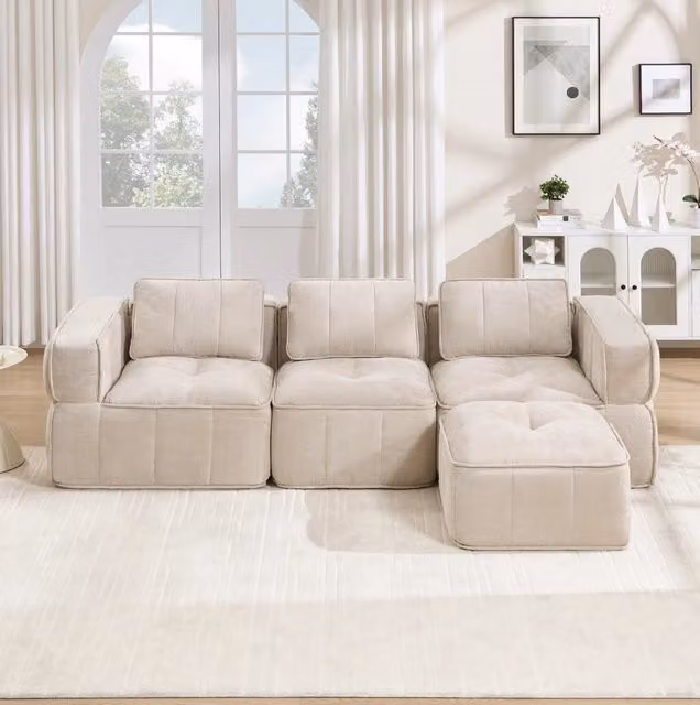 Divano modulare 271x162x67 cm in poliestere con seduta profonda; beige