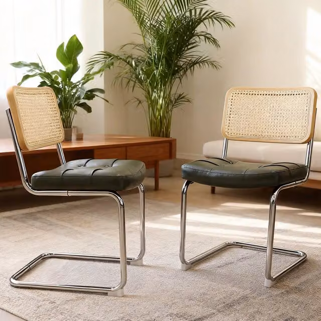 Set di 2 sedie da pranzo Minimal in ecopelle imbottita con gambe in metallo design moderno colore verde