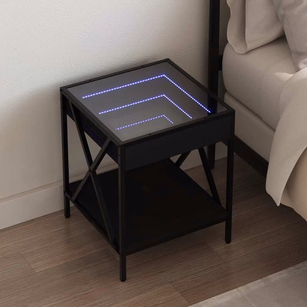 Comodino con LED Infinity vidaXL Nero L 40 cm, P 40 cm, H 49 cm