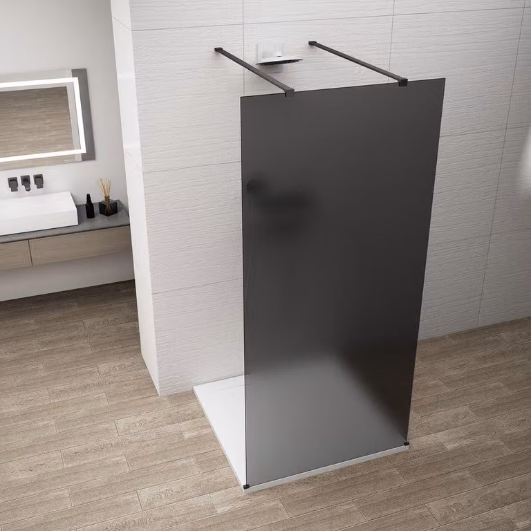 Pannello doccia in vetro opaco nero, modello Polysan ESCA, autoportante, vetro grigio, 1200 mm