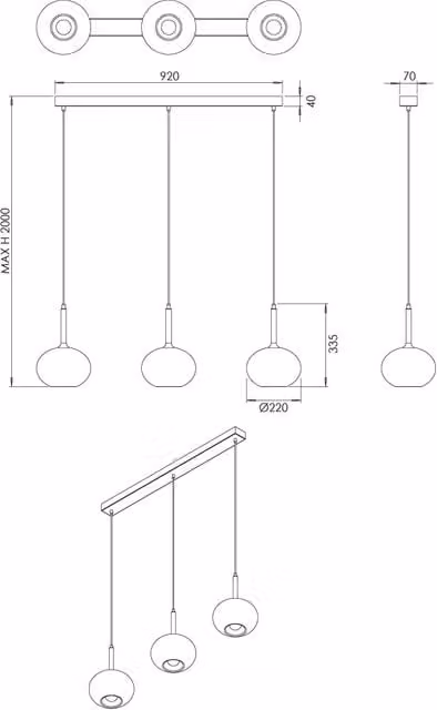 Lampada a Sospensione Edolo in Metallo e Vetro Borosilicato Colore Fumé, 3x E27 40W, IP20, Design Elegante per Interni - Edolo