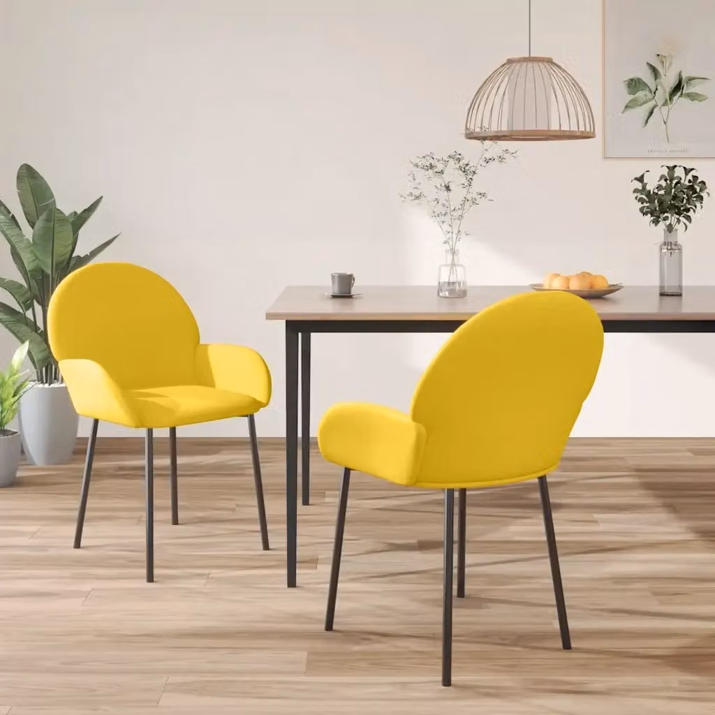 Set di 2 sedie da pranzo e cucina moderne in velluto giallo con braccioli e struttura in metallo – 2