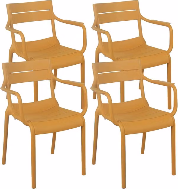 Oviala - Set di 4 poltrone da giardino in plastica giallo senape