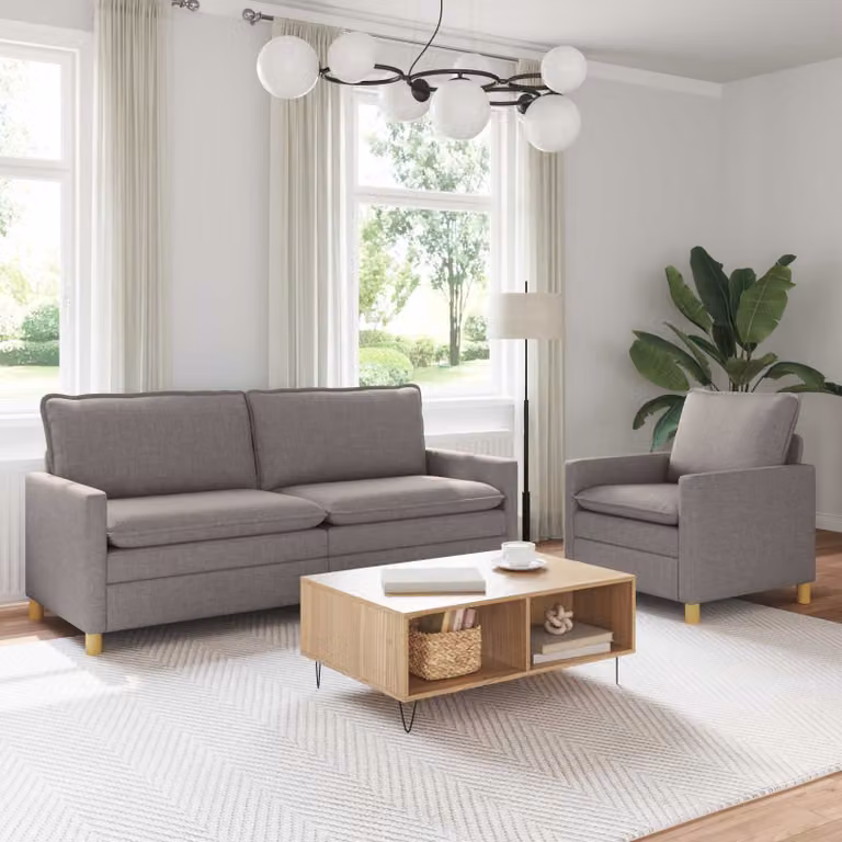 Set di 2 divani moderni vidaXL in tessuto beige e grigio con struttura in metallo e coperture rimovibili