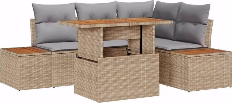 Set Divano da Giardino 5 pcs Beige Poly Rattan