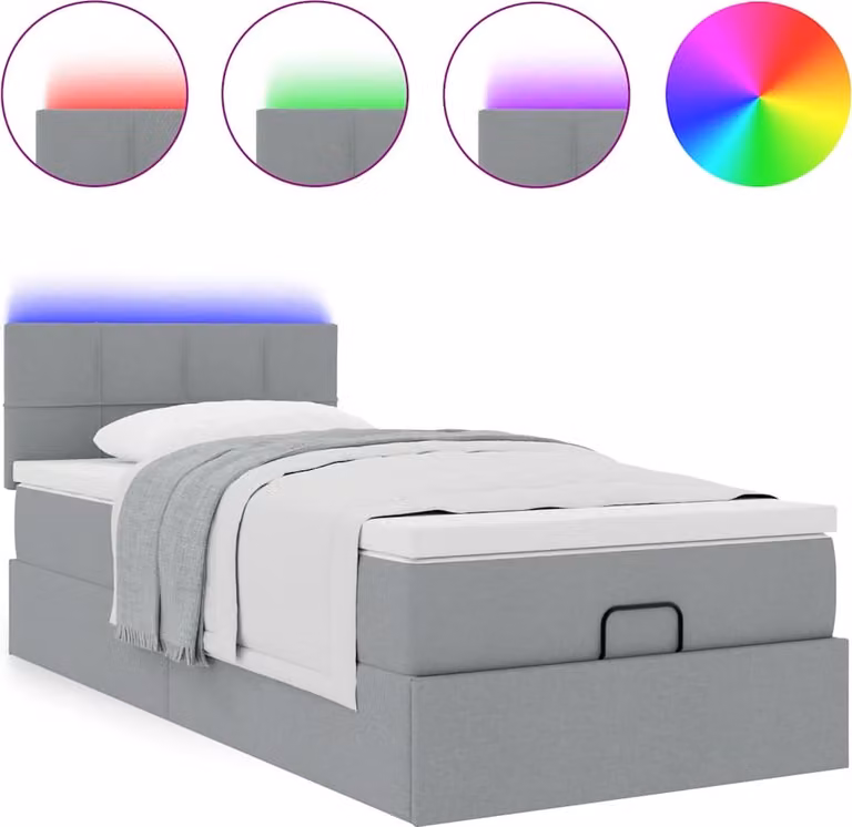 Pouf Letto con Materasso e LED Grigio Chiaro 90x200 cm Tessuto