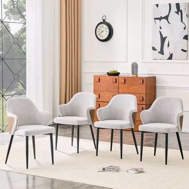 Set di 2 sedie da pranzo imbottite MINIMAL in tessuto grigio chiaro con schienale bicolore e gambe in metallo