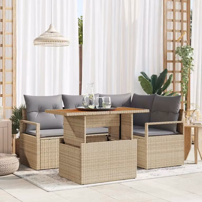 Set Divano da Giardino vidaXL 5 pz in Legno di Acacia Beige e Grigio