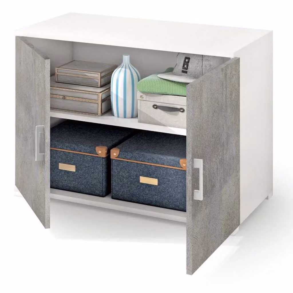 Armadio Multiuso Serafinito DMORA con 2 Ante e Ripiano, Grigio Cemento, L: 90 cm, P: 45 cm, H: 66 cm – 2