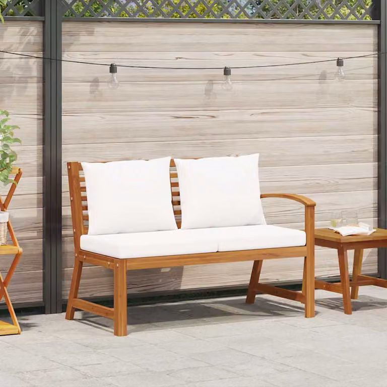 vidaXL Panca da Giardino 114,5 cm con Cuscino Crema Massello di Acacia