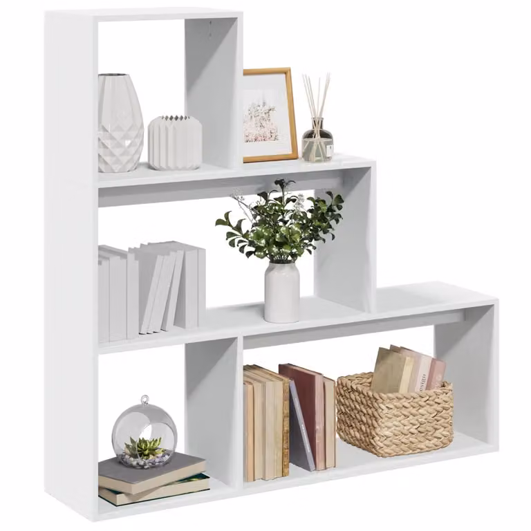 Libreria Divisorio a Scala vidaXL con 3 Ripiani, Bianca, in MDF, H 123 x L 29 x P 29 cm