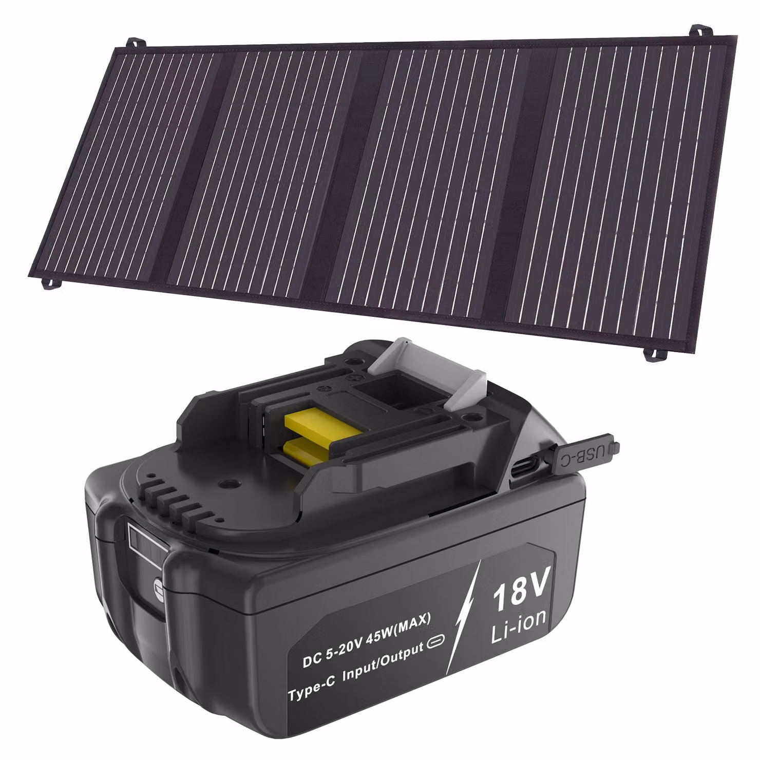 Batteria da 18V, 6000mAh, con porta USB-C PD per la ricarica, compatibile con Makita BL1840, BL1850, BL1840B, BL1850B, BL1860, BL1860B, BL1815, BL1845, LXT400, e dotata di pannello solare da 40W