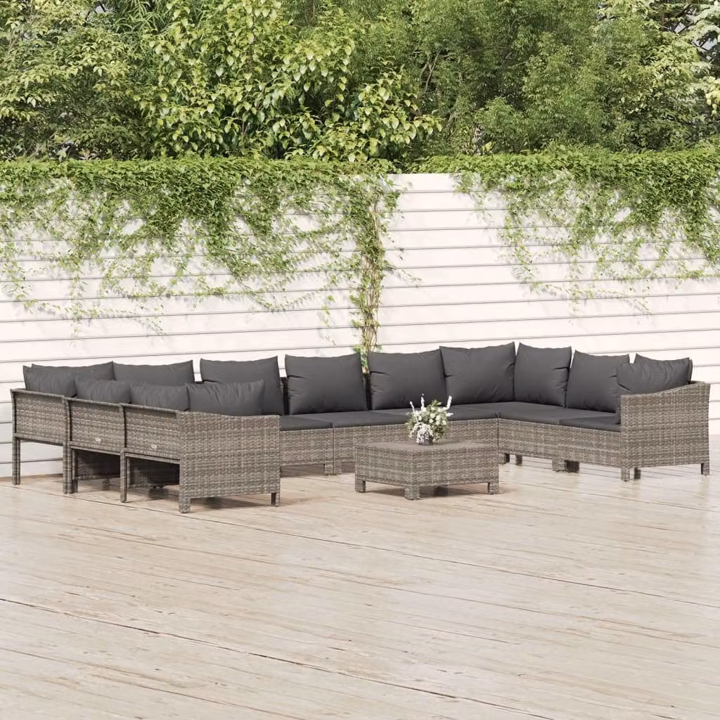 vidaXL Set Divani da Giardino Moderno 11 pz in Polyrattan Grigio con Cuscini e Ottoman