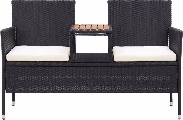 Panca da Giardino a 2 Posti con Tavolino 143 cm Polyrattan Nero 46146