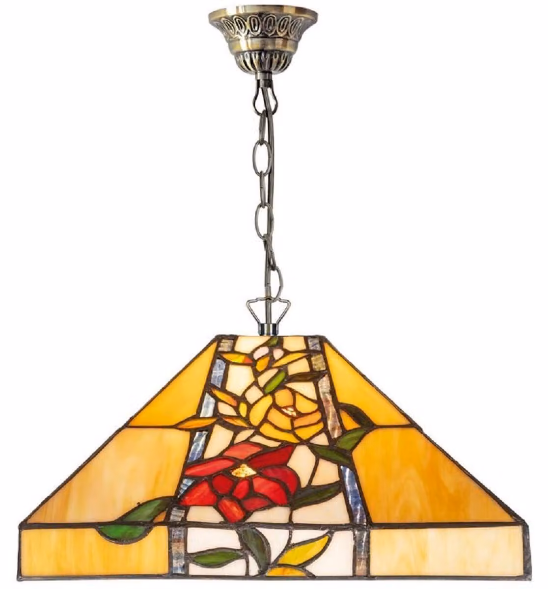 Casa Padrino Lampada a sospensione Tiffany Multicolore 40 x 40 x H. 85 cm - Lampada a sospensione Tiffany con design floreale e paralume in vetro fatto a mano