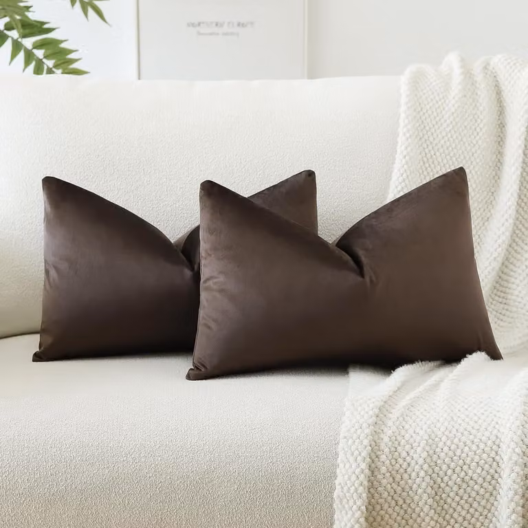Custodia per cuscino in velluto, cuscino per divano, cuscino decorativo, federe per divano, soggiorno, camera da letto, set da 2, 40 x 60 cm, color cioccolato