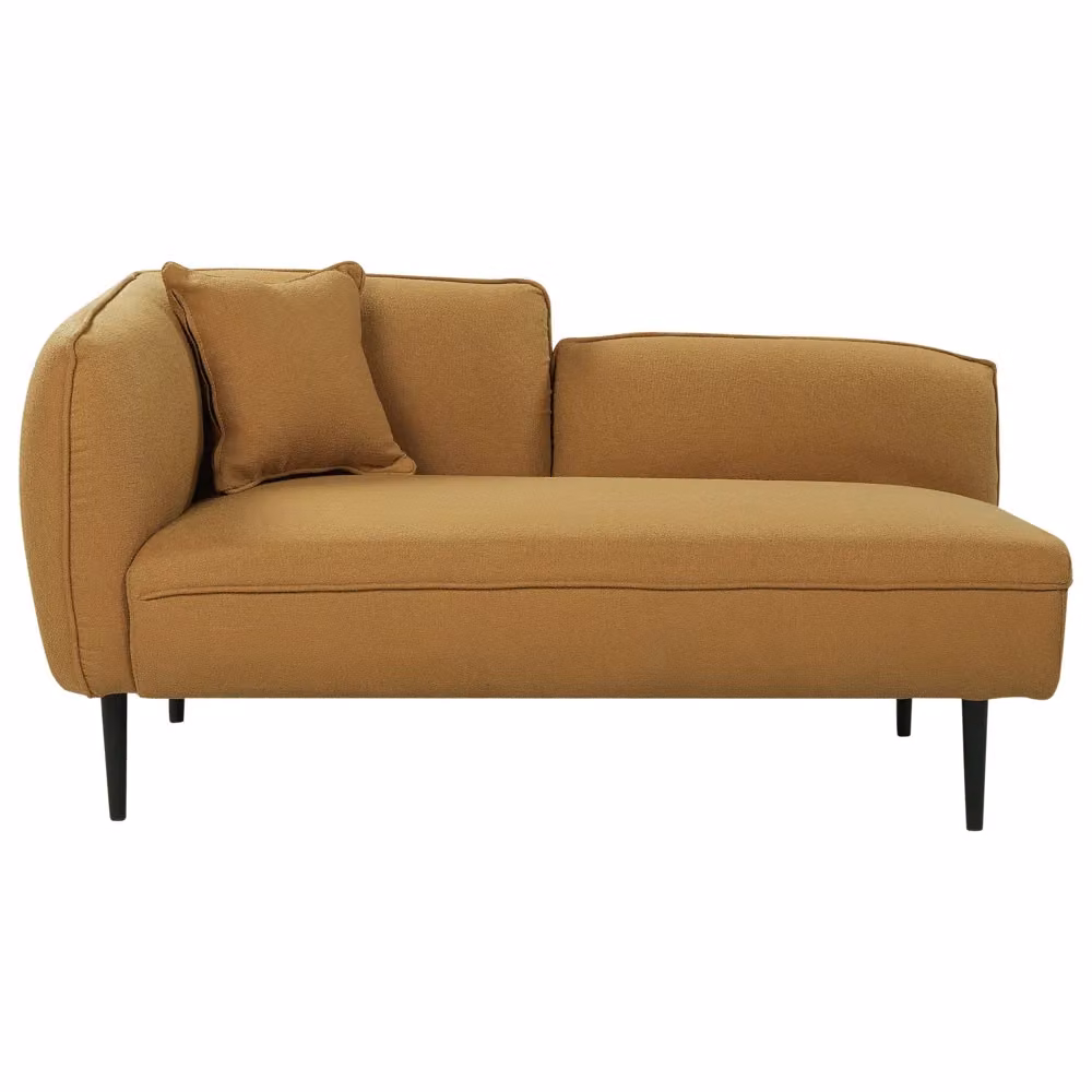 Chaise longue BELIANI in tessuto bouclé giallo con gambe in metallo e legno, design moderno con cuscino, lato sinistro, L/P/H: 138 x 77 x 74 cm – 2