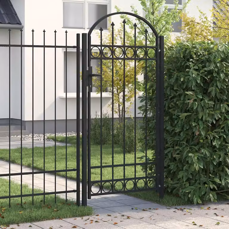 Cancello singolo per recinzione ASSEN vidaXL in acciaio con parte superiore ad arco, Nero, L: 100 cm, H: 200 cm