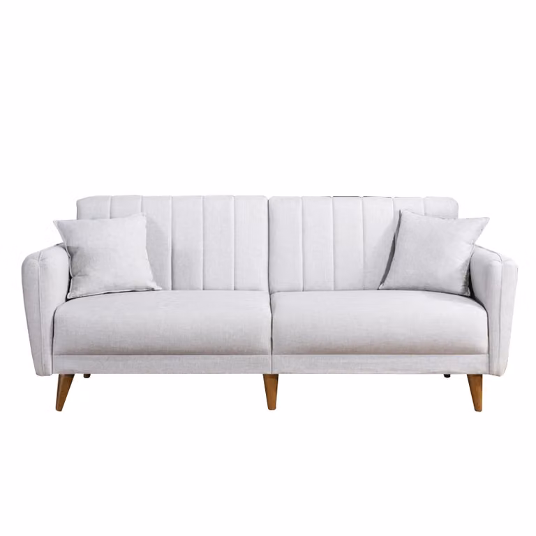 Calicosy - Divano letto 3 posti in lino con 2 cuscini e gambe in legno L210 cm - AQUA