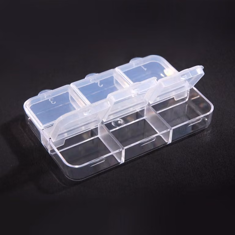 Piccole scatole portaoggetti con 6 scomparti, confezione da 4, dimensioni 8 x 5,5 x 1,5 cm, ideali per viti e perline