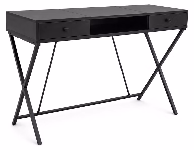 Scrivania PC industriale Nero CROSSLINE 120 cm 2 cassetti 1 ripiano gambe nere